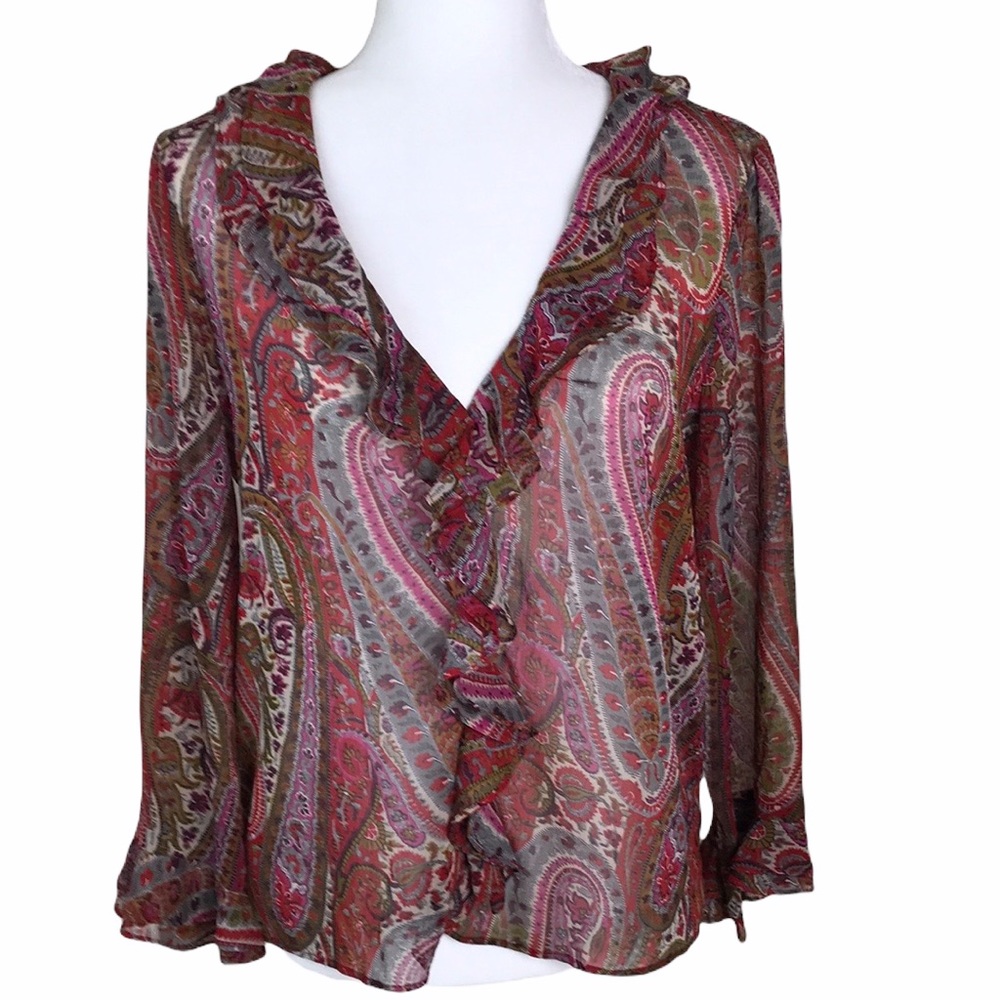Zara Coquette Ruffled Paisley Top Sz S